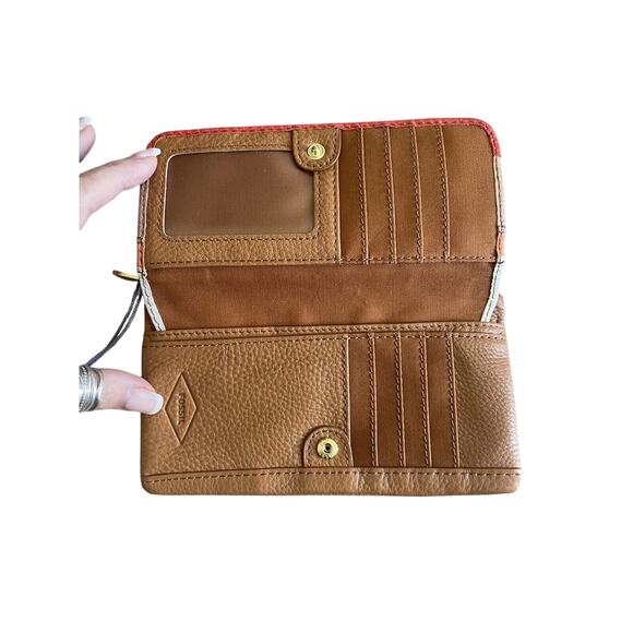 NWT Fossil Preston Flap Snap Bi-fold Long Wallet Clutch Pink Stripe Leather Zip - Picture 5 of 9